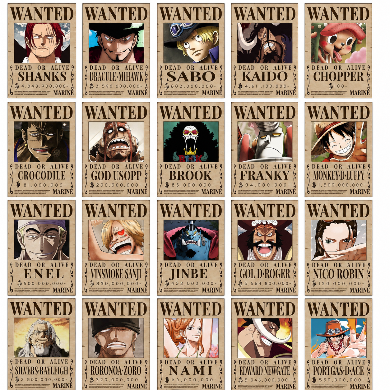 One Piece Wanted Poster Collection — Set of 10 — back view